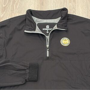 FootJoy HydroKnit Rain Jacket Mens Medium Black Half Zip Pullover PGA Logo Golf